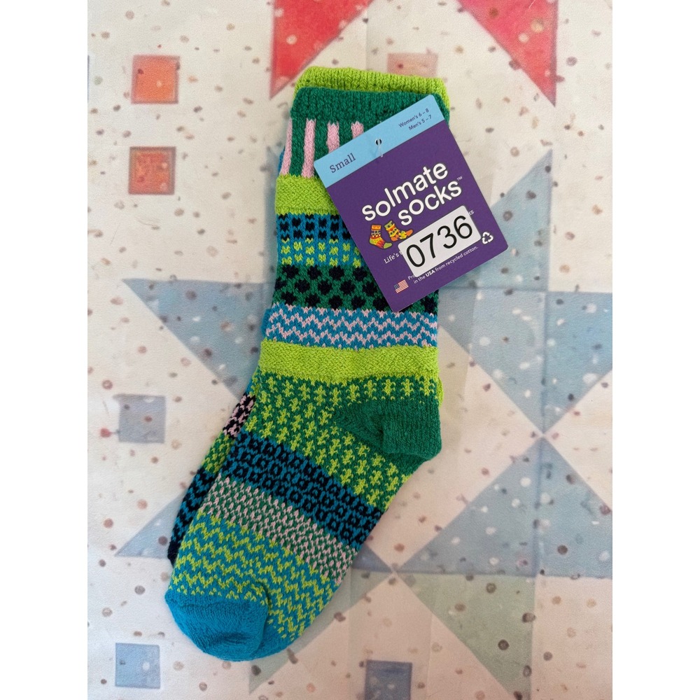 Solmate Socks Mismatched Recycled Cotton Crew Socks Green Blue Pink Small USA